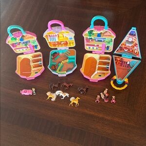 Vintage Polly Pocket Happy Trails Club - Set Of 4 + People And Horses!!